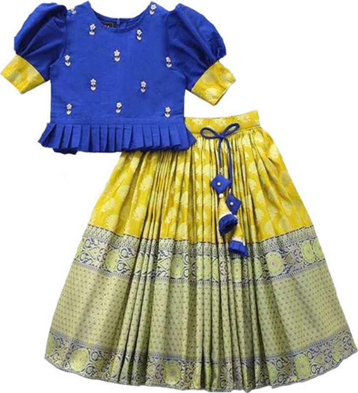 Girls Lehenga Choli Party Wear Embellished Lehenga Choli  (Blue, Pack of 1)