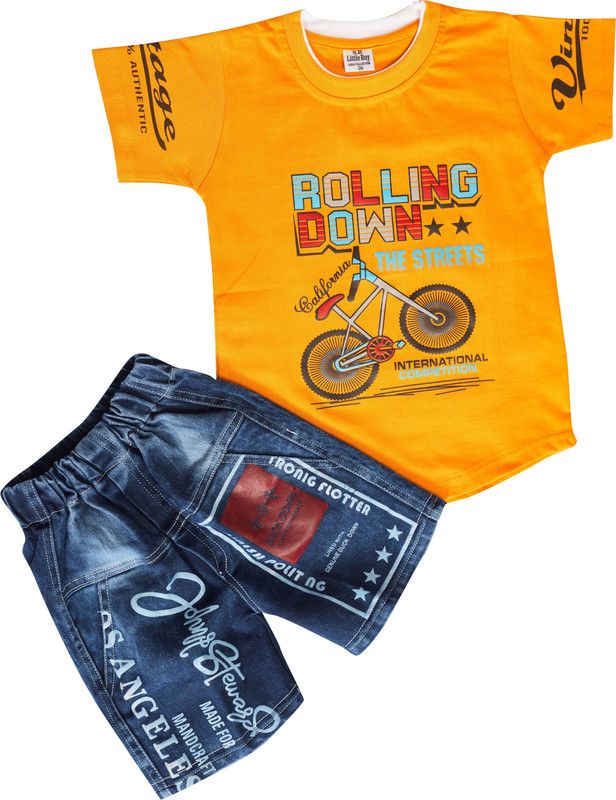Baby Boys Party(Festive) T-shirt Capri  (Yellow)