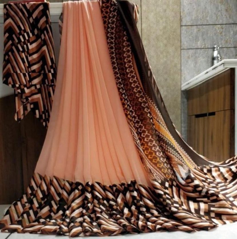 Printed, Animal Print, Floral Print, Ombre, Checkered, Color Block, Woven, Striped, Solid/Plain Sambalpuri Georgette, Satin Saree  (Pack of 2, Brown, Orange)