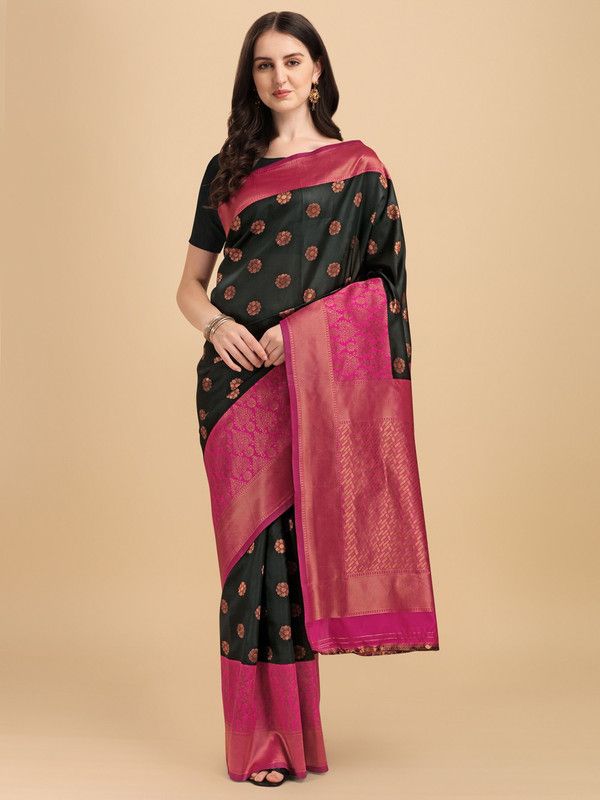 Self Design, Woven Dharmavaram Pure Silk Saree  (Black)