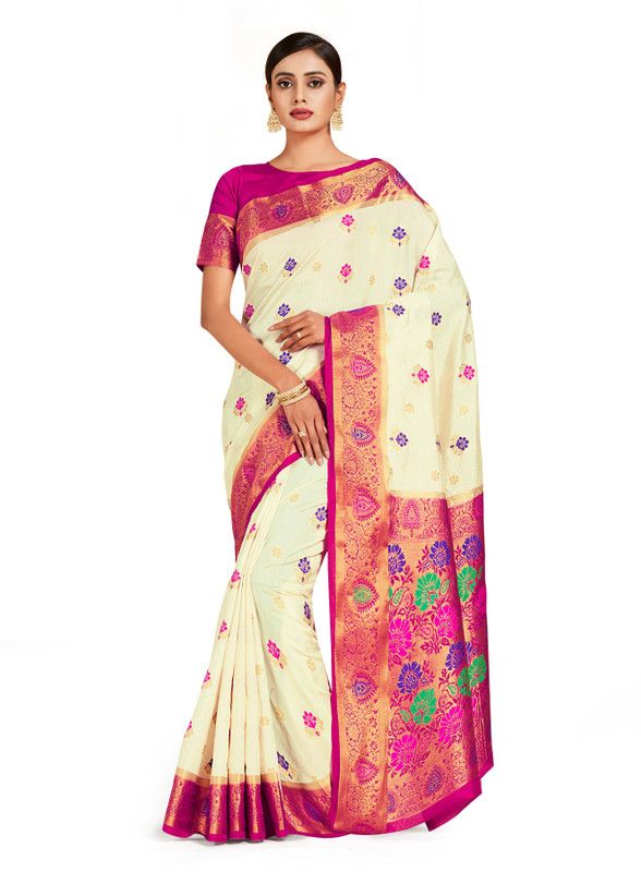 Printed Dharmavaram Art Silk Saree  (Multicolor)