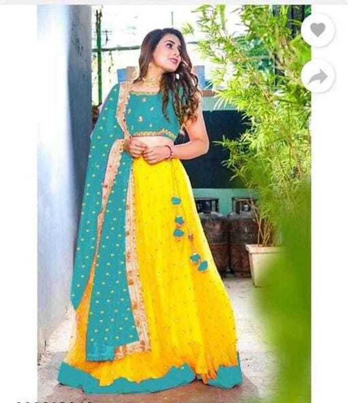 Embroidered Semi Stitched Lehenga Choli  (Light Blue, Yellow)