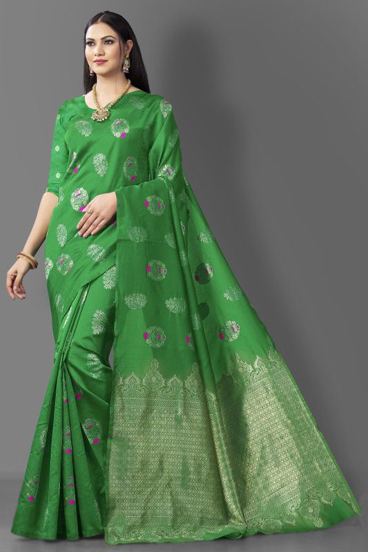 Kanjivaram Pure Silk Saree  (Green)