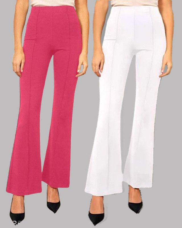 Pack of 2 Women Regular Fit White Cotton Blend Trousers