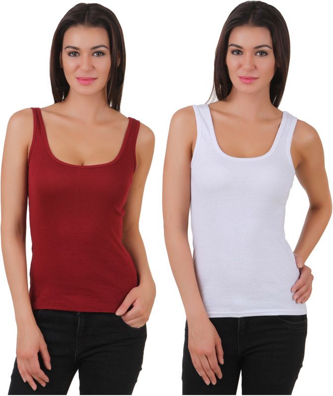 Women White, Maroon Tank Top/Vest