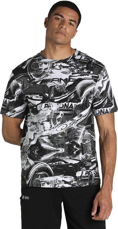 MAPF1 Statement AOP Tee Men Printed Round Neck Cotton Blend White, Black T-Shirt