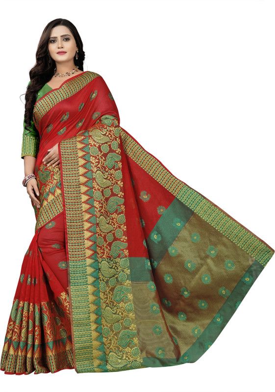 Self Design Banarasi Art Silk, Jacquard Saree  (Red)