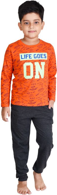 Boys Casual T-shirt Track Pants  (Orange)