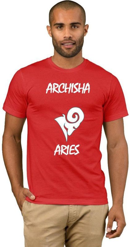 Archisha Zodiac Aries Style Fashion V03 Men Printed Round Neck Cotton Blend Red, White T-Shirt