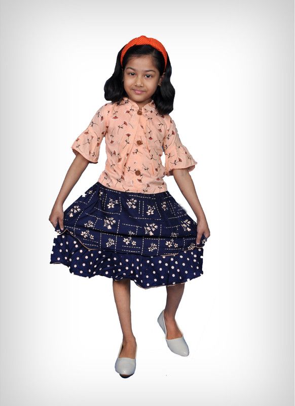 Baby Girls Casual Top Skirt  (Orange)