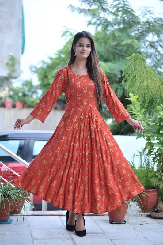 Flared/A-line Gown  (Red, Gold)