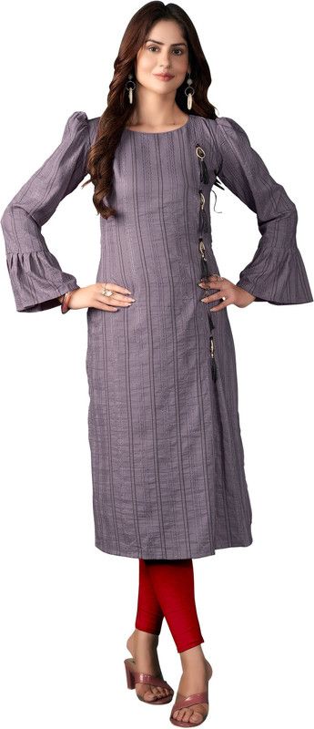 Women Printed Cotton Rayon Ethnic Dress  (Purple)