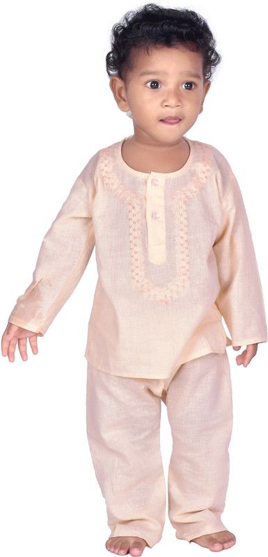 Baby Boys Casual Kurta Pyjama  (Beige)