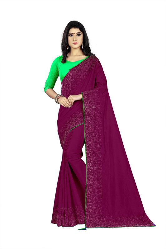 Embellished Bollywood Satin Saree  (Maroon)