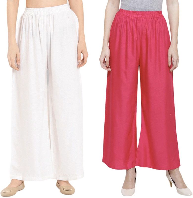 Pack of 2 Women Flared Pink, White Viscose Rayon Trousers