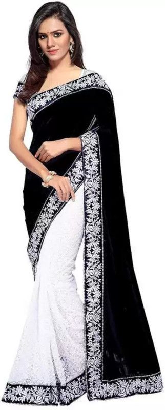 Self Design, Embroidered, Solid/Plain, Dyed, Printed Bollywood Velvet Saree  (Black)