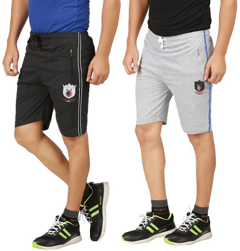 Pack of 2 Self Design, Printed Men Grey Basic Shorts