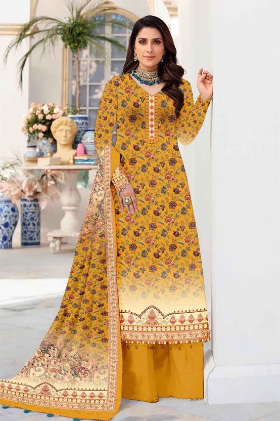 Unstitched Wool Kurta & Palazzo Material Floral Print