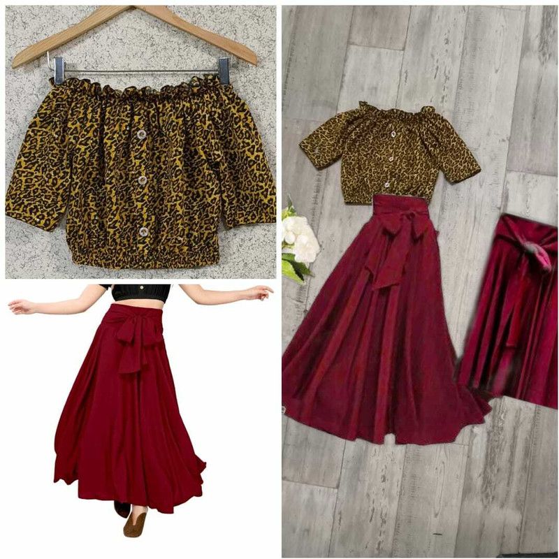 Women Silk Blend Top and Skirt Set
