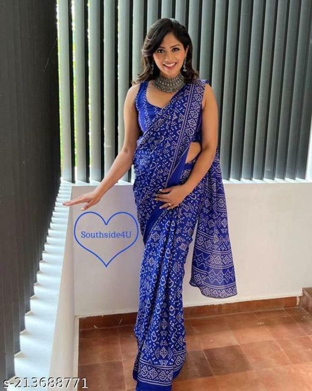 Printed Coimbatore Chiffon Saree  (Blue)