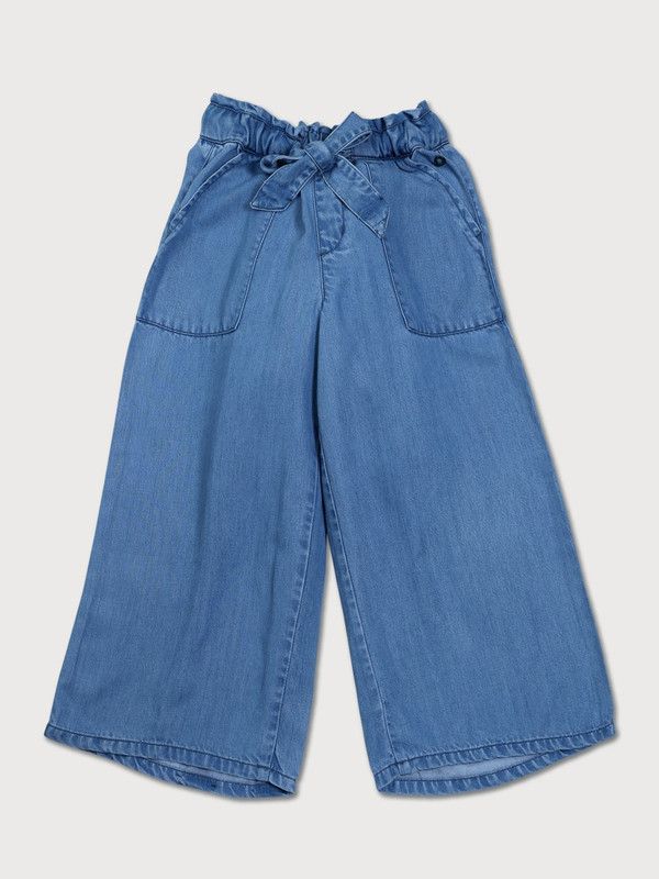 Girls Flared Blue Cotton Blend Trousers