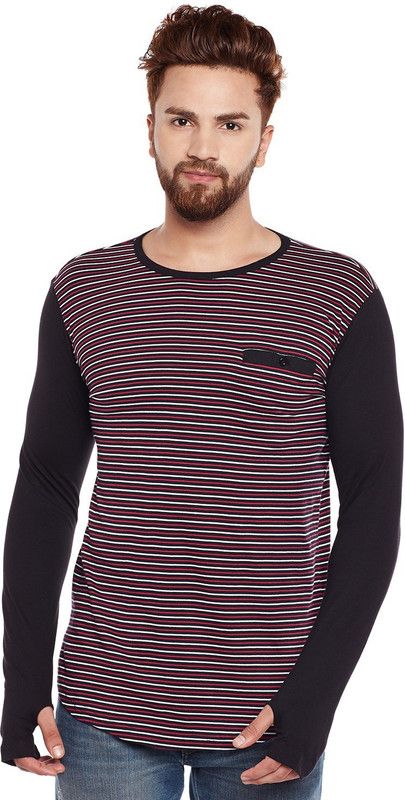 Men Striped Round Neck Pure Cotton White, Maroon, Black T-Shirt