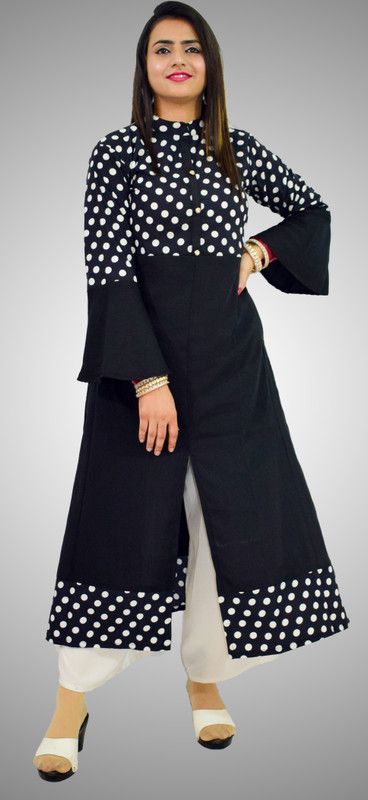 Women Polka Print Crepe Anarkali Kurta  (Black)