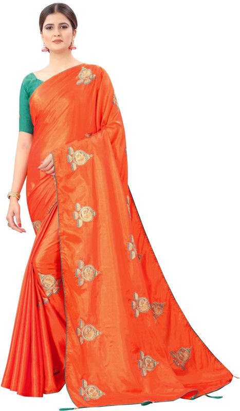 Embroidered Bollywood Georgette, Satin Saree  (Orange)