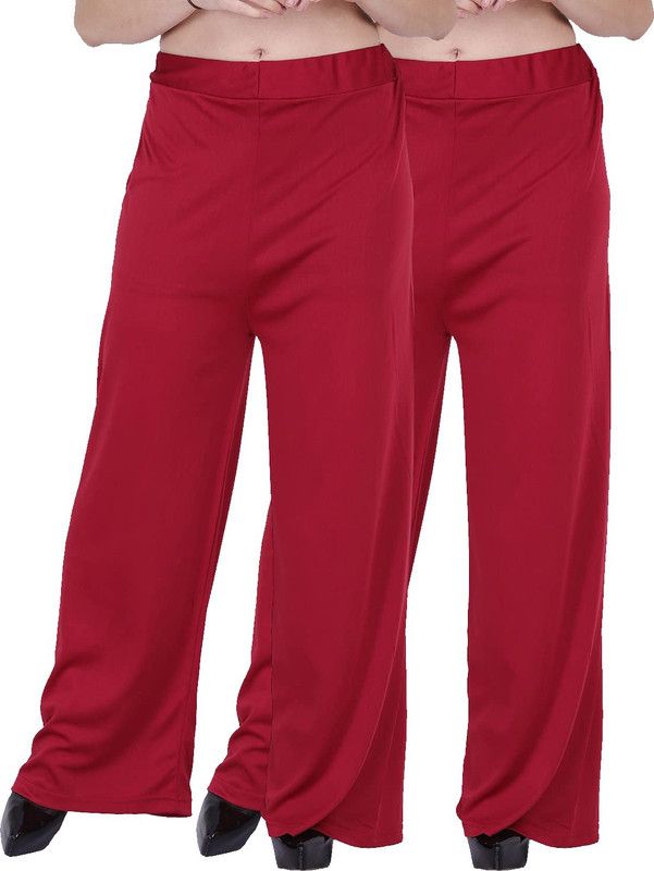Pack of 2 Women Regular Fit Maroon, Maroon Satin Trousers