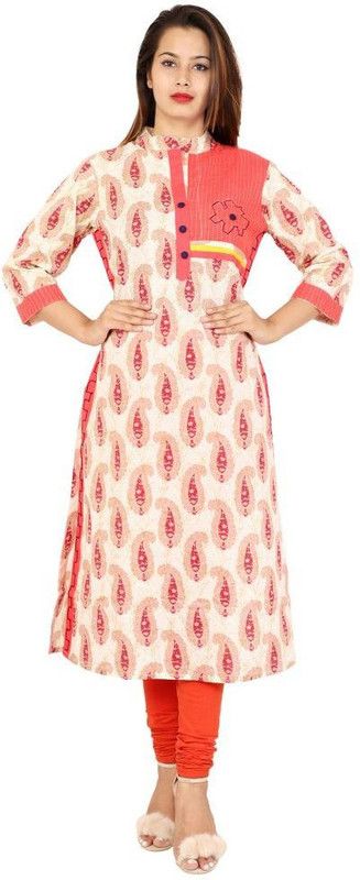 Women Printed Cotton Silk A-line Kurta  (Red)