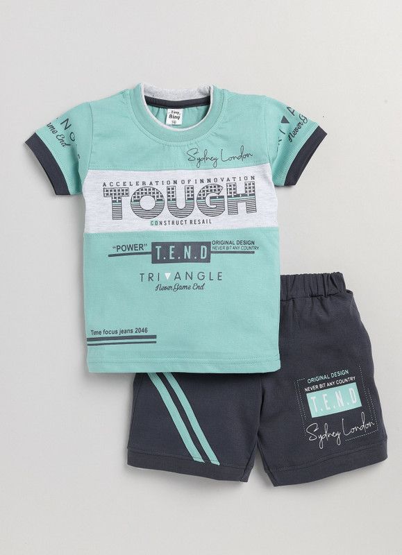 Boys Casual T-shirt Shorts  (Light Green)