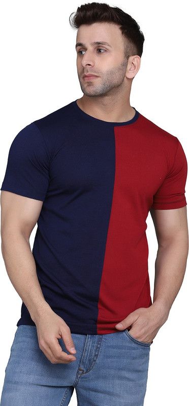Men Solid Round Neck Poly Cotton Navy Blue T-Shirt