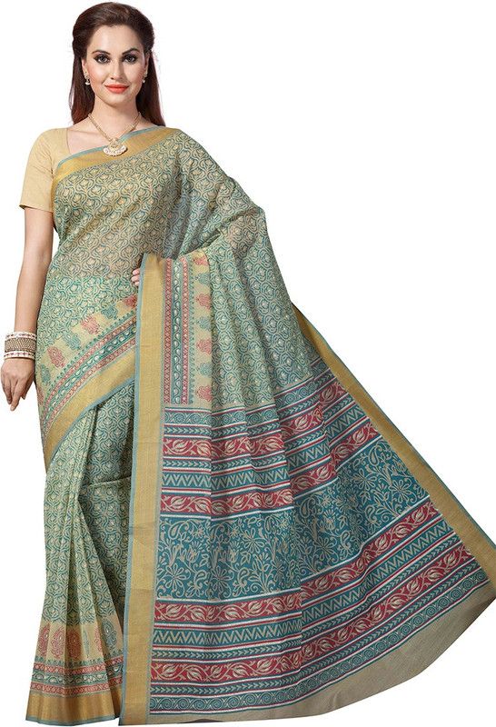 Printed Gadwal Cotton Blend Saree  (Multicolor)