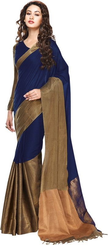 Color Block Bollywood Cotton Blend Saree  (Pack of 2, Blue)