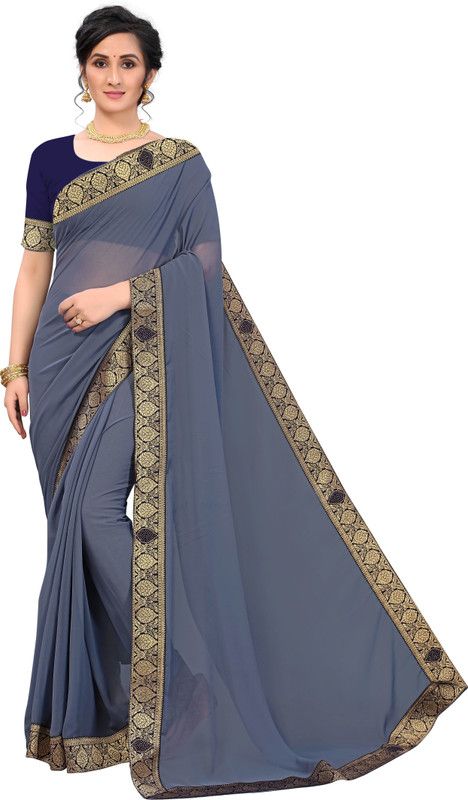 Woven Jamdani Georgette Saree  (Grey)