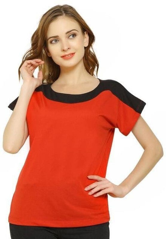 Casual Regular Sleeves Color Block Women Red Top
