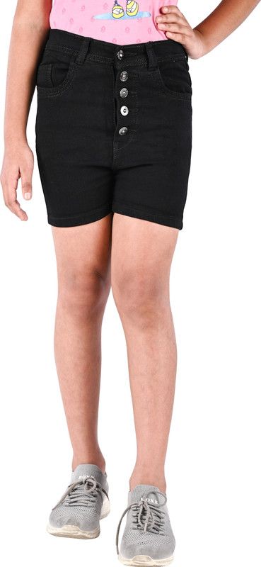 Short For Girls Party Solid Denim  (Black, Pack of 1)