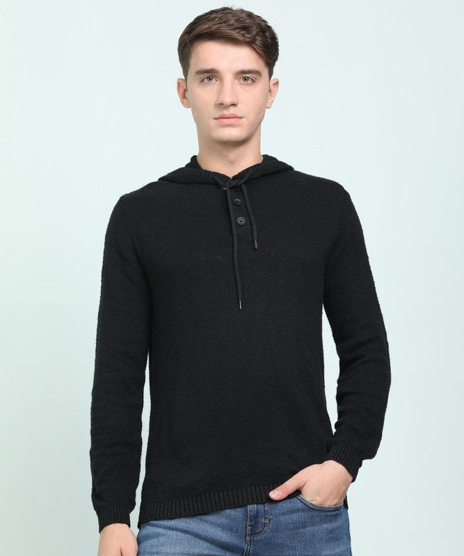 Men Woven Black Sweater