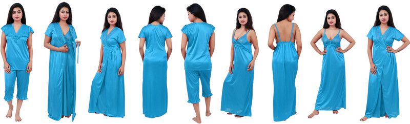 Pack of 4 Women Nighty Set  (Blue)