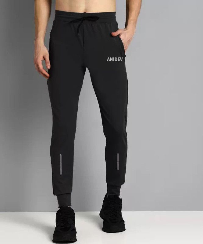 Men Solid, Self Design Black Track Pants