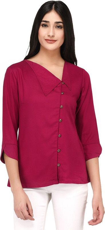 Casual Petal Sleeves Solid Women Pink Top