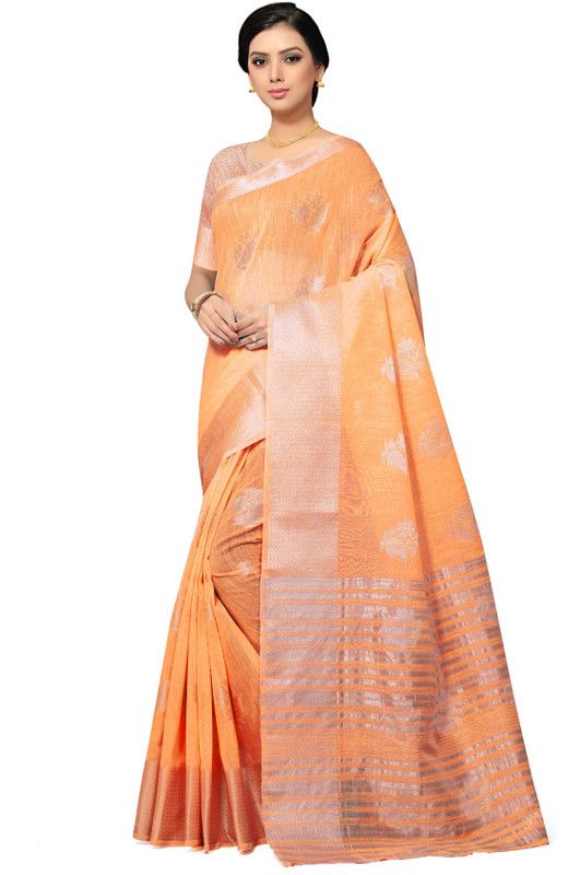 Self Design, Woven, Floral Print Bollywood Jacquard Saree  (Orange)