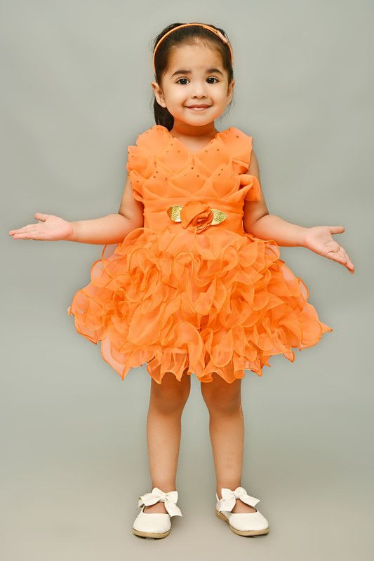 Baby Girls Midi/Knee Length Festive/Wedding Dress  (Yellow, Sleeveless)