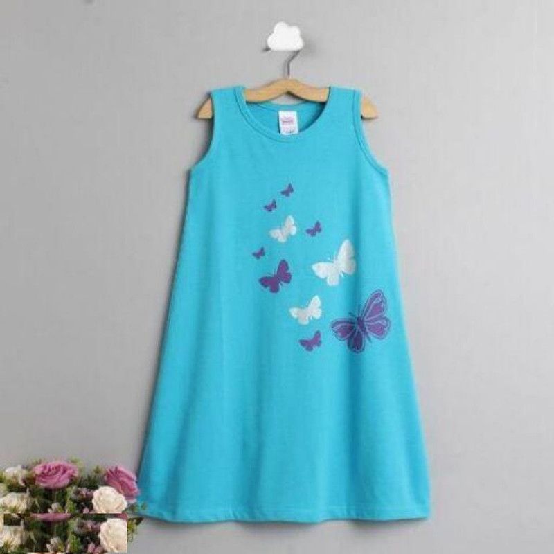 Girls Below Knee Casual Dress  (Light Blue, Sleeveless)