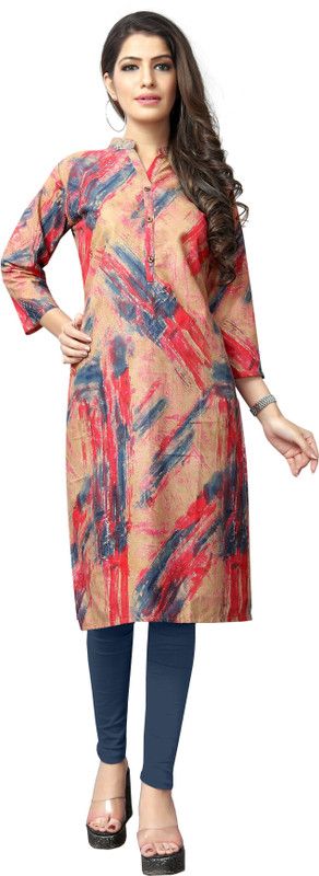 Women Printed Cotton Rayon Straight Kurta  (Dark Blue, Pink, Beige)
