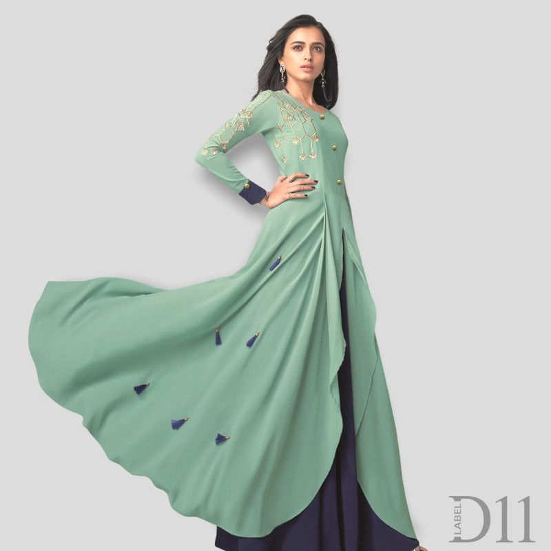 Women Embroidered Georgette Anarkali Kurta  (Grey)