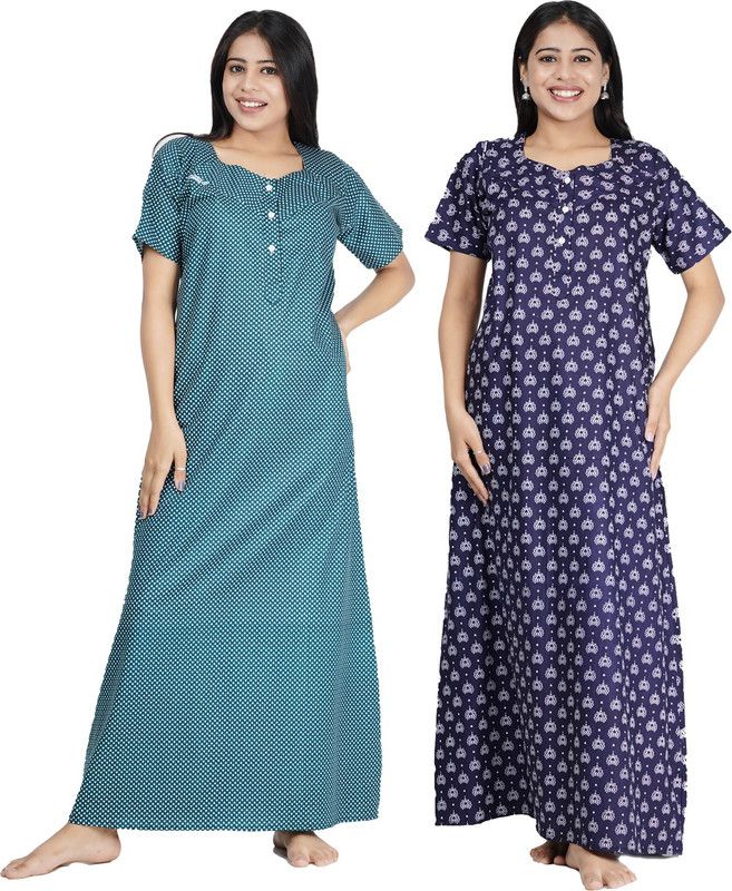 Pack of 2 Women Nighty  (Green, Dark Blue)