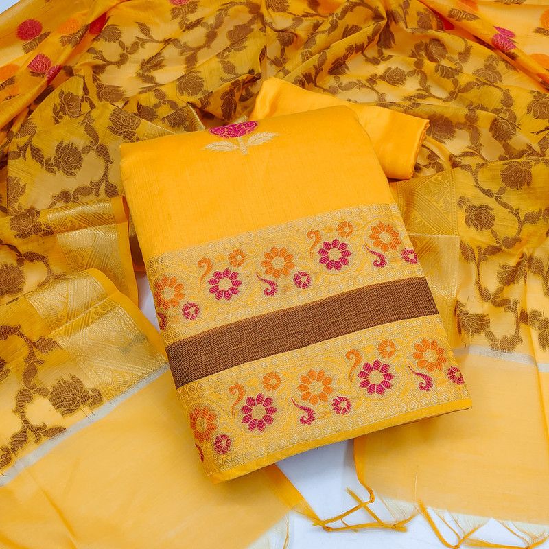 Semi Stitched Jacquard Salwar Suit Material Embroidered