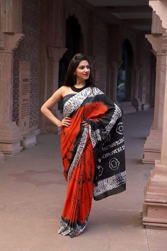 Daily Wear Pure Cotton Saree  (Red)