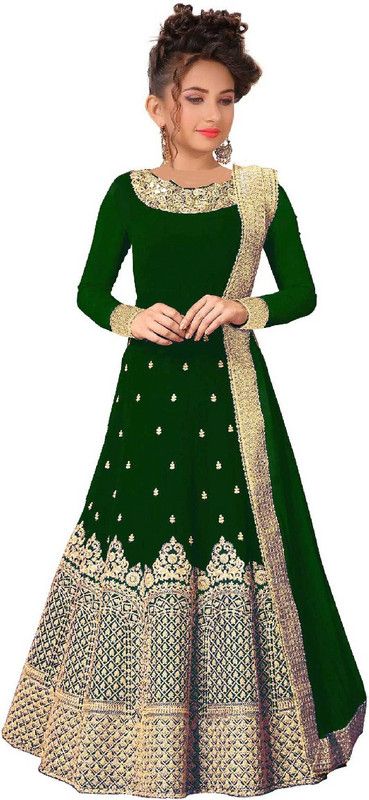 Maxi/Full Length Casual Dress  (Green, Full Sleeve)